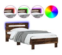 vidaXL Cadre de Lit Tête de Lit et Lumières LED, Lit Simple avec Sommier à Lattes, Lit Adulte, Meuble de Chambre, Moderne, 838747 Marron G
