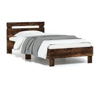 Cadre de Lit Tête de Lit et Lumières LED Simple Chêne Fumé 75x190 cm vidaXL