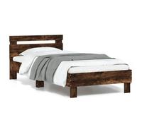 vidaXL Cadre de lit simple avec tête et lumières LED, sommier à lattes, chêne fumé 90x190 cm