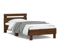 vidaXL Cadre de Lit Tête de Lit et Lumières LED, Lit Simple avec Sommier à Lattes, Lit Adulte, Meuble de Chambre, Moderne, 838714 Marron G