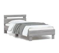 vidaXL Cadre de Lit Tête de Lit et Lumières LED, Lit Simple avec Sommier à Lattes, Lit Adulte, Meuble de Chambre, Moderne, Sonoma Gris 90x190 cm
