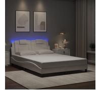 vidaXL Cadre de lit rembourré 3214016 avec lumières LED, coussin, lit double blanc 140x190 cm