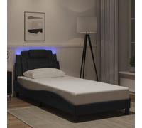 vidaXL Cadre de lit Viana avec LED sans Matelas, Lit Rembourré avec Coussin, Lit Simple, Lit Adulte Chambre, Moderne, Noir 90x190 cm