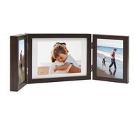 vidaXL Cadre Photo Dépliable Cadre d'Image Décoration de Table Salon Salle de Séjour Chambre Maison Intérieur Marron Foncé 28x18 cm+2x(13x18 cm)