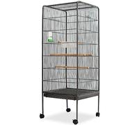 vidaXL Cage à oiseaux – Acier 54 x 54 x 146 cm – Noir – 4 perchoirs en bois