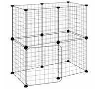 vidaXL Enclos 12 panneaux avec porte pour animaux de compagnie Noir 35x35 cm