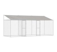 Caisse en plein air pour grands chiens 6 X 2 2,56 m en acier galvanisé argenté. Elle a une couverture en polyéthylène, résiste aux intempéries, est facile à monter avec un tournevis, et est bien spaci