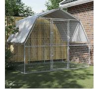 vidaXL Cage pour chiens 3294908 – avec toit et porte, acier galvanisé argenté
