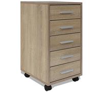 vidaXL Caisson à tiroirs de bureau – 5 tiroirs avec roulettes – Chêne