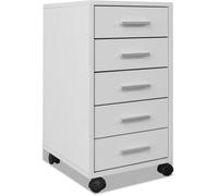 vidaXL Caisson à tiroirs de bureau – 5 tiroirs avec roulettes – Blanc