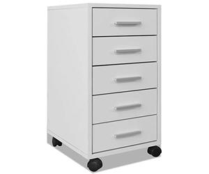 vidaXL Caisson à tiroir de bureau avec roulettes et 5 tiroirs blanc
