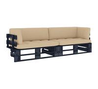 Vidaxl Canap¿¿ Palette 2 Places Avec Coussins Pin Impr¿¿Gn¿¿ De Noir Noir
