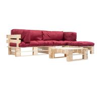 Vidaxl Canap¿¿S De Jardin Palette 4 Pcs Avec Coussins Rouge Bois Rouge