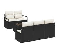 vidaXL Canap'de Jardin 6 pièces avec Coussins Noirs et crème en Poly rotin. Parfait pour 4. Pieds réglables, Design modulable, idéal pour terrasses et balcons. Canap'moderne, Coin Lounge.