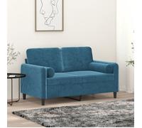 vidaXL Canapé 2 places avec oreillers décoratifs bleu 120 cm velours, canapé, causeuse, canapé de salon, canapés, canapé 3200880