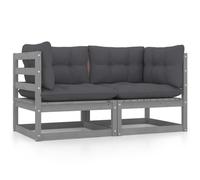 Vidaxl Canapé 2 Places De Jardin Avec Coussins Gris Bois De Pin Massif Gris