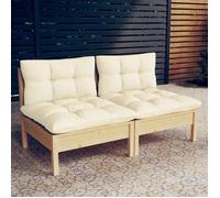 vidaXL Canapé 2 places de jardin et coussins crème Bois de pin solide 3095992