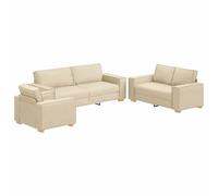 vidaXL Canapé 3 places moderne 220 x 80 x 84 cm Tissu lin mélangé Crème avec coussins