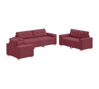 vidaXL Canapé 3 pcs Rouge Vent Tissu en Lin mélangé, Canapé élégant pour Salon, Ensemble Moderne en Lin, Meubles Pratiques pour Votre Appartement