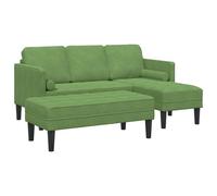 Canapé De Jardin Vidaxl Avec Banc Et Coussins En Velours Vert Clair En L, Canapé 3 Places Vidaxl Avec Chaise Longue En Velours Vert Clair De 160 Cm, Banc Vidaxl Vert Clair 113x57x39 Cm En Velours