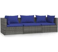 Tuinbank 3-zits met kussens poly rattan grijs317566
