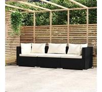 vidaXL Canapé 3 places avec coussins Noir Résine tressée 317489 Noir G