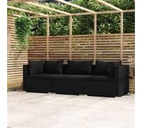 vidaXL Canapé 3 places avec coussins Noir Résine tressée 317522 Noir G