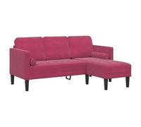 vidaXL Canapé 3 Places avec méridienne L-Shaped vin Rouge 160 cm en Velours
