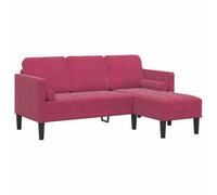 vidaXL Canapé 3 Places avec méridienne L-Shaped vin Rouge 160 cm en Velours