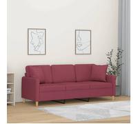 vidaXL Canapé 3 places avec oreillers décoratifs bordeaux 180 cm tissu 3200923