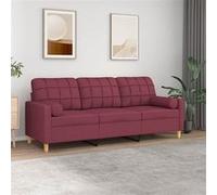 vidaXL Canapé 3 Places avec oreillers décoratifs Bordeaux 180 cm Tissu, canapé, canapé de Salon, canapé 3 Places en Tissu, canapé rembourré