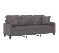 vidaXL Canapé 3 Places avec oreillers décoratifs Gris 180cm Similicuir