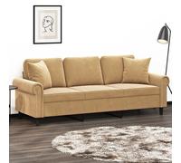 Vidaxl Canapé 3 Places Avec Oreillers Décoratifs Marron 180 Cm Velours Marron