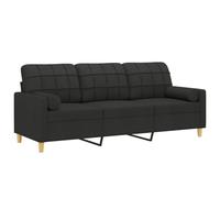 vidaXL Canapé droit 3 places avec oreillers décoratifs – en polyester 77×198×80 cm – Noir