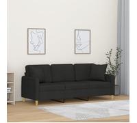 vidaXL Canapé 3 places avec oreillers décoratifs noir 180 cm tissu 3200921