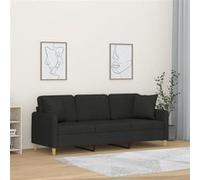 vidaXL Canapé 3 places avec oreillers décoratifs noir 180 cm tissu Noir G