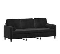 vidaXL Canapé 3 places 180 cm Velours Noir rembourré avec oreillers décoratifs