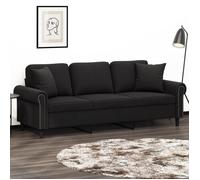 vidaXL Canapé 3 places 3200960 velours 180 cm avec oreillers décoratifs noir