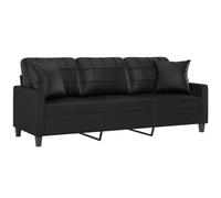 Vidaxl Canapé 3 Places Avec Oreillers Décoratifs Noir 180cm Similicuir Noir