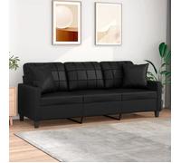 Vidaxl Canapé 3 Places Avec Oreillers Décoratifs Noir 180cm Similicuir Noir