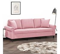 vidaXL Canapé 3 places avec oreillers décoratifs rose 180 cm velours