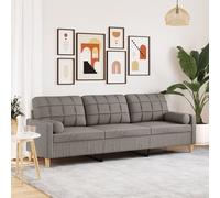 vidaXL Canapé 3 places 210 cm Tissu gris Oreillers décoratifs taupe