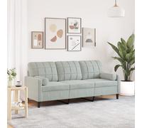vidaXL Canapé 3 places 180 cm velours avec oreillers gris clair