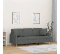 vidaXL Canapé 3 places avec oreillers gris foncé 180 cm tissu Gris G