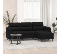vidaXL Canapé 3 Places avec Repose-Pieds Noir 180 cm Tissu Microfibre, canapé, canapé avec Repose-Pieds, canapé Trois Places, canapé 3 Places