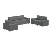 vidaXL Ensemble de Canapés 3 Pièces avec Coussins en Tissu Gris Foncé | Canapé Amoureux et Fauteuils | Sièges Confortables Rembourrés pour Salon au Design Moderne