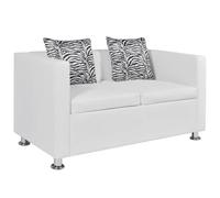 vidaXL Canapé Chesterfield 2 Places Similicuir Blanc Salle de Séjour Salon Sofa