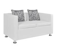 vidaXL Canapé Chesterfield 2 Places Similicuir Blanc Salle de Séjour Salon Sofa