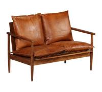 vidaXL Canapé à 2 Places Cuir Véritable avec Bois Acacia Marron Sofa de Salon