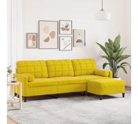 Vidaxl Canapé À 3 Places Avec Repose-Pied Jaune 210 Cm Velours Jaune